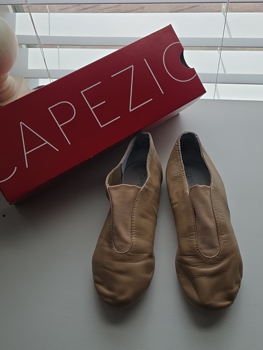 Capezio Beige Leather Slip-On Jazz Shoes